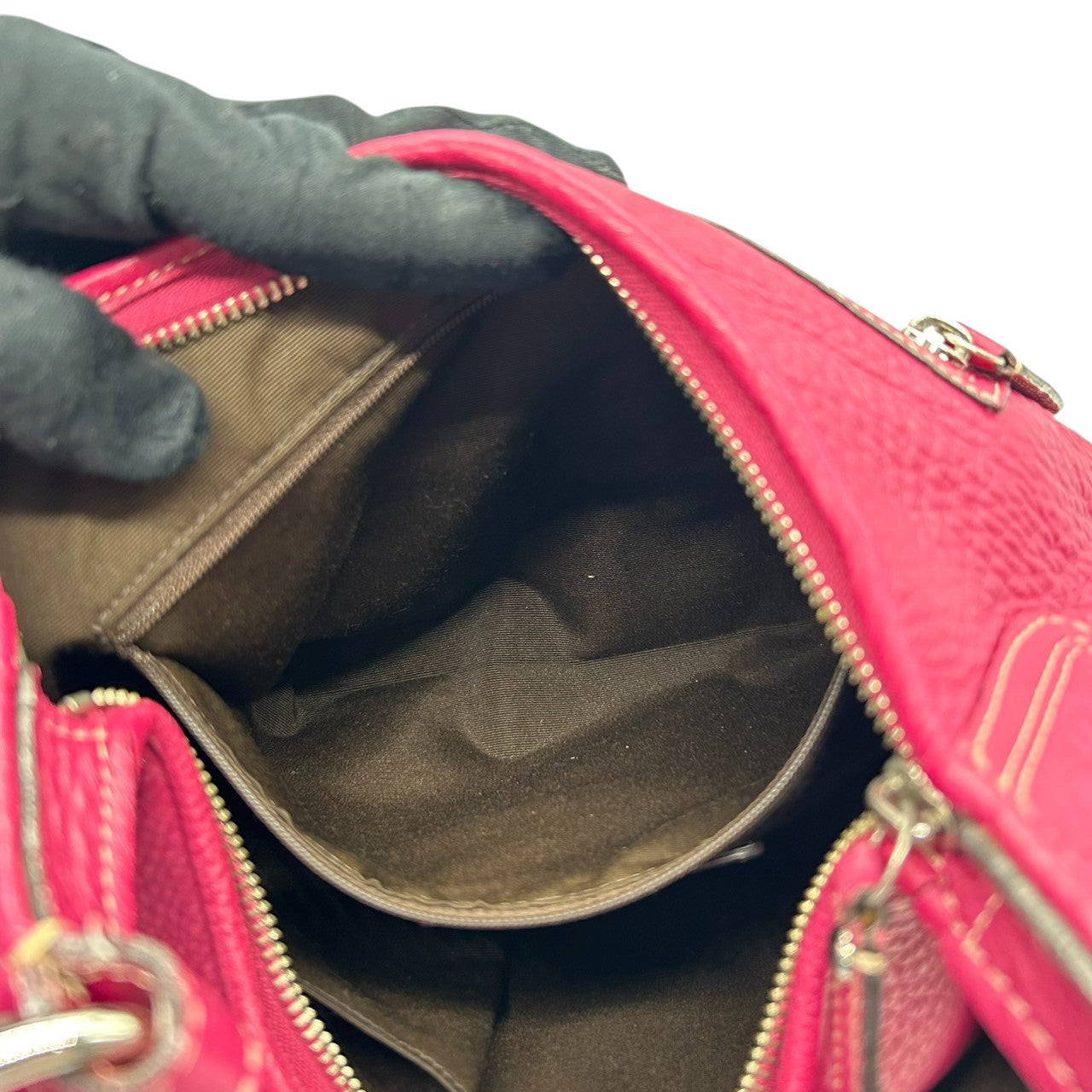 美品 コーチ COACH パーカー レザー ホーボー F13956 ショルダーバッグ ワンショルダー 本革 ピンク パープル フューシャ ターンロック シルバー金具 ステッチ レディース 肩掛け 鞄 カバン 鮮やか 差し色 アクセントカラー お出かけ s22