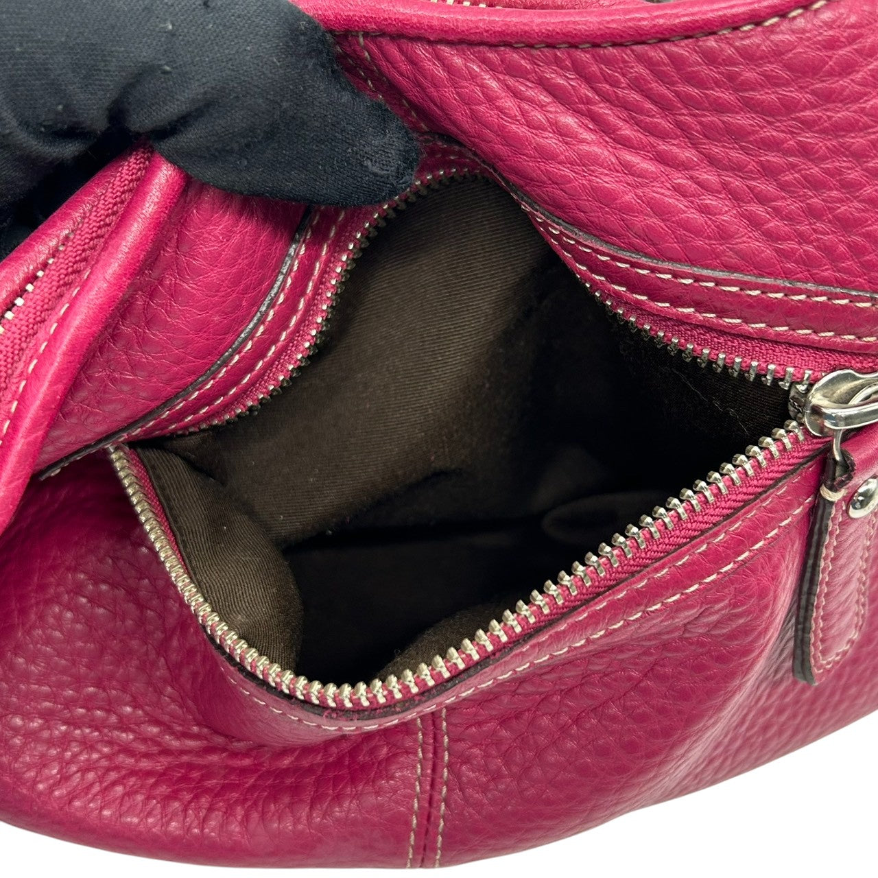 美品 コーチ COACH パーカー レザー ホーボー F13956 ショルダーバッグ ワンショルダー 本革 ピンク パープル フューシャ ターンロック シルバー金具 ステッチ レディース 肩掛け 鞄 カバン 鮮やか 差し色 アクセントカラー お出かけ s22