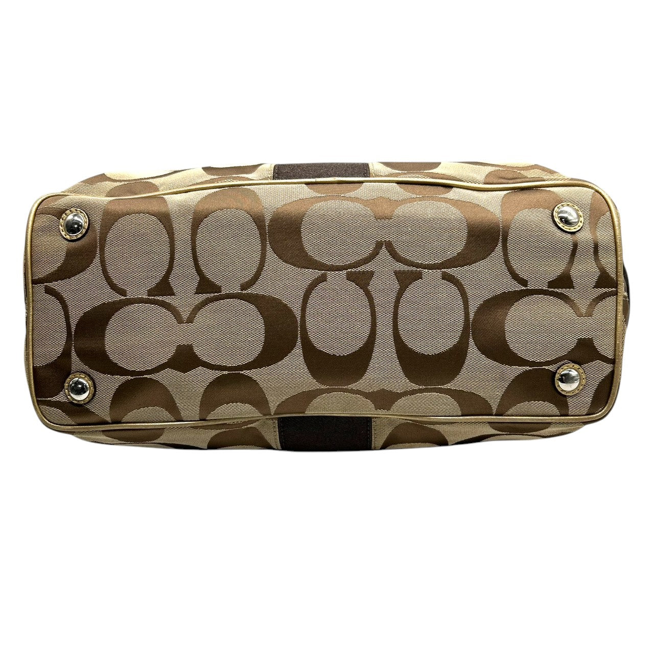 コーチ COACH シグネチャー ストライプ フレーム キャリーオール F13533 トートバッグ ショルダーバッグ ワンショルダー がま口 キスロック キャンバス レザー 本革 カーキ ブラウン ゴールド 肩掛け A4収納可 レディース 鞄 カバン s18