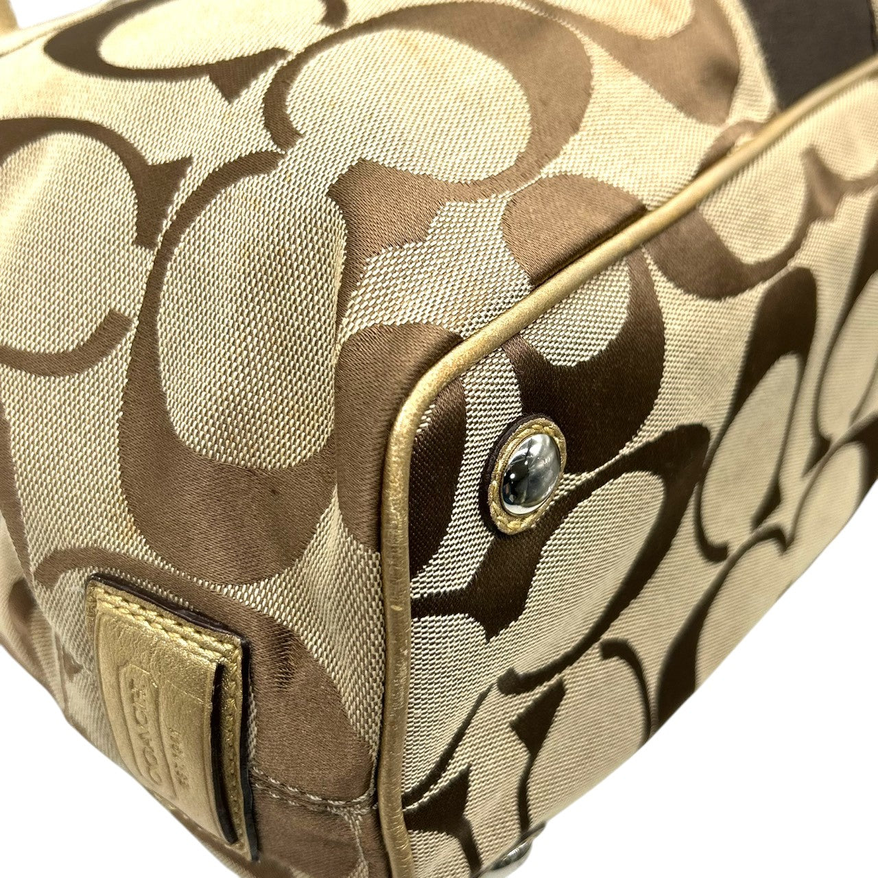 コーチ COACH シグネチャー ストライプ フレーム キャリーオール F13533 トートバッグ ショルダーバッグ ワンショルダー がま口 キスロック キャンバス レザー 本革 カーキ ブラウン ゴールド 肩掛け A4収納可 レディース 鞄 カバン s18