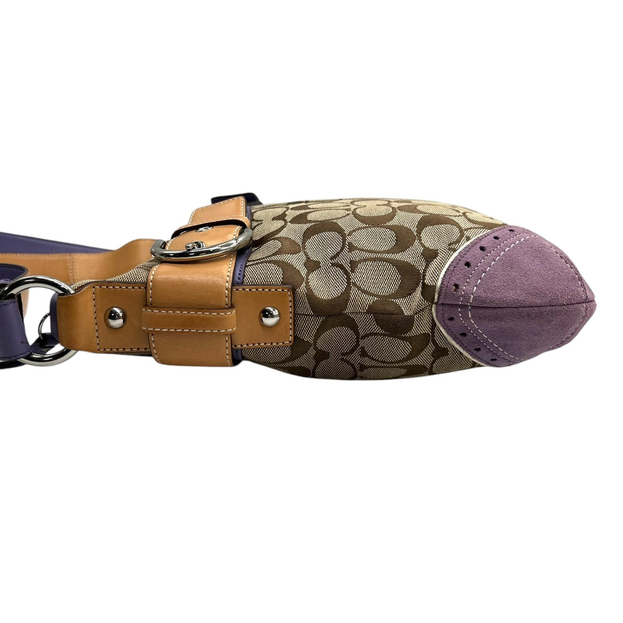 美品 コーチ COACH シグネチャー 1487 ショルダーバッグ ハンドバッグ 2WAY 斜め掛け可 キャンバス スエード レザー 本革 ベージュ パープル 紫 ラベンダー バックル レディース 肩掛け ワンショルダー カジュアル 鞄 カバン s18