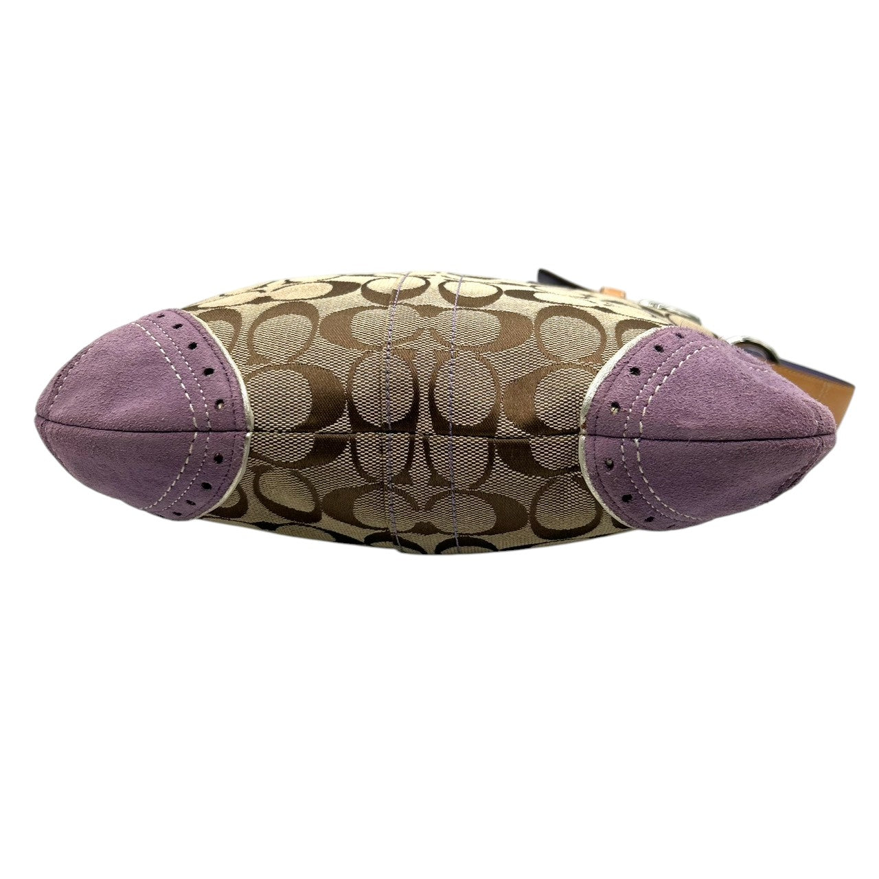 美品 コーチ COACH シグネチャー 1487 ショルダーバッグ ハンドバッグ 2WAY 斜め掛け可 キャンバス スエード レザー 本革 ベージュ パープル 紫 ラベンダー バックル レディース 肩掛け ワンショルダー カジュアル 鞄 カバン s18