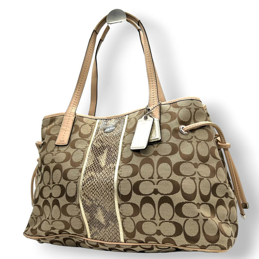 コーチ COACH シグネチャー ストライプ キャリーオール F27363 トートバッグ ショルダーバッグ 肩掛け キャンバス レザー ベージュ カーキ アイボリー 3室構造 A4収納可 レディース 鞄 カバン s18