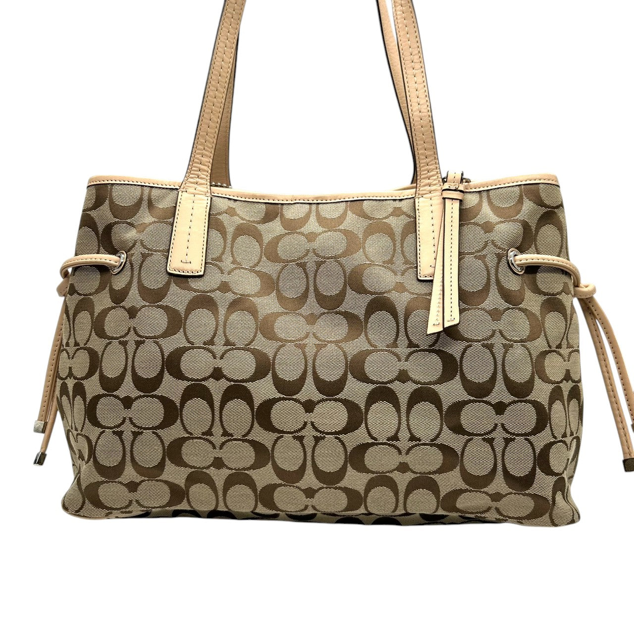 コーチ COACH シグネチャー ストライプ キャリーオール F27363 トートバッグ ショルダーバッグ 肩掛け キャンバス レザー ベージュ カーキ アイボリー 3室構造 A4収納可 レディース 鞄 カバン s18