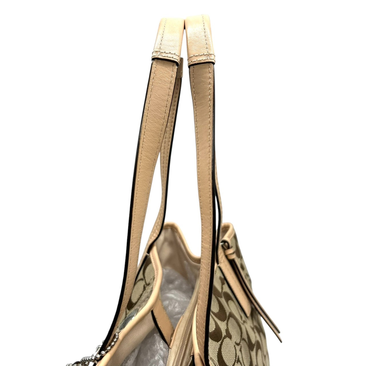 コーチ COACH シグネチャー ストライプ キャリーオール F27363 トートバッグ ショルダーバッグ 肩掛け キャンバス レザー ベージュ カーキ アイボリー 3室構造 A4収納可 レディース 鞄 カバン s18