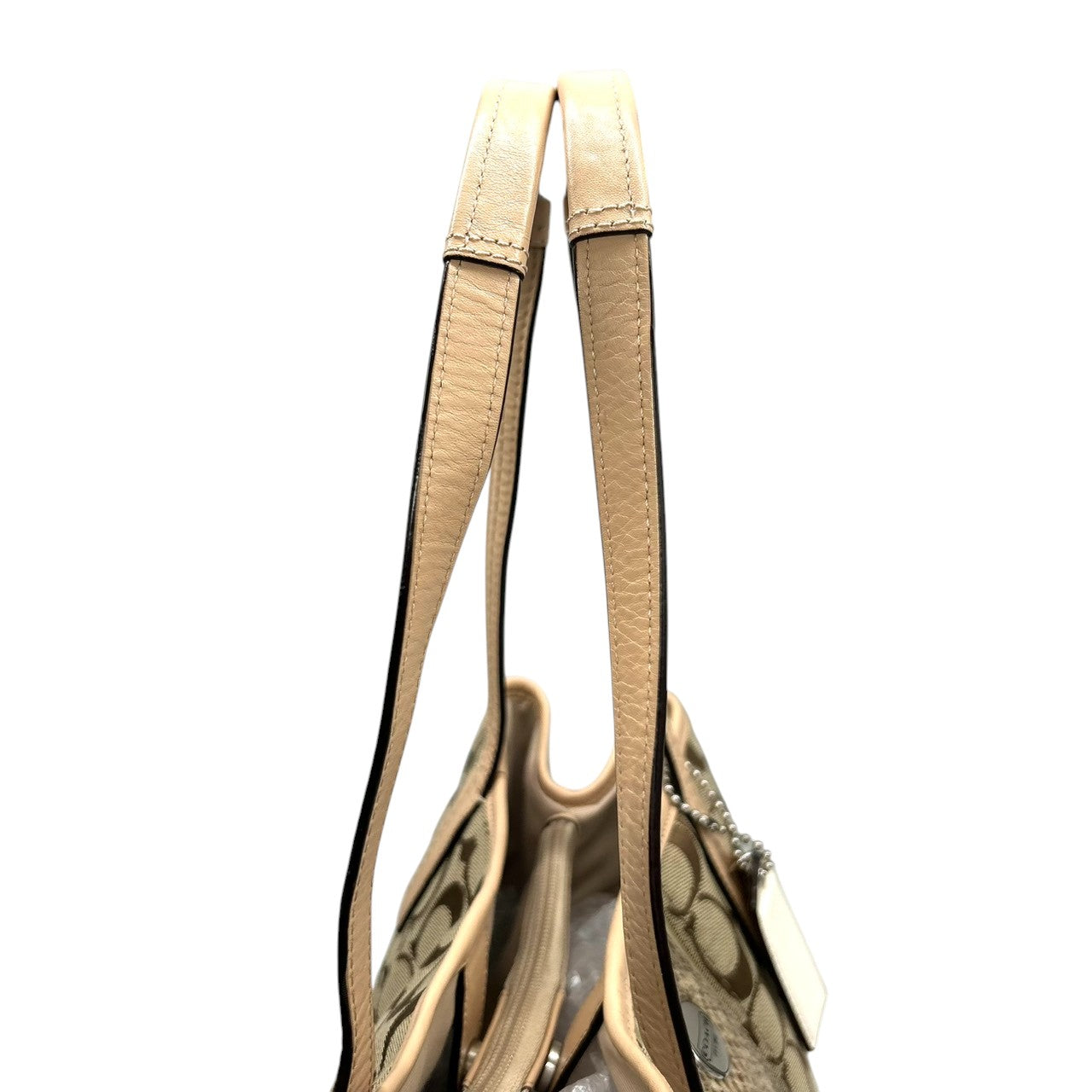 コーチ COACH シグネチャー ストライプ キャリーオール F27363 トートバッグ ショルダーバッグ 肩掛け キャンバス レザー ベージュ カーキ アイボリー 3室構造 A4収納可 レディース 鞄 カバン s18