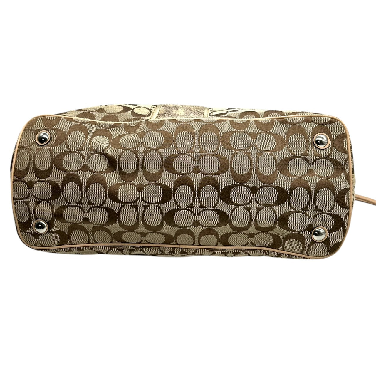 コーチ COACH シグネチャー ストライプ キャリーオール F27363 トートバッグ ショルダーバッグ 肩掛け キャンバス レザー ベージュ カーキ アイボリー 3室構造 A4収納可 レディース 鞄 カバン s18