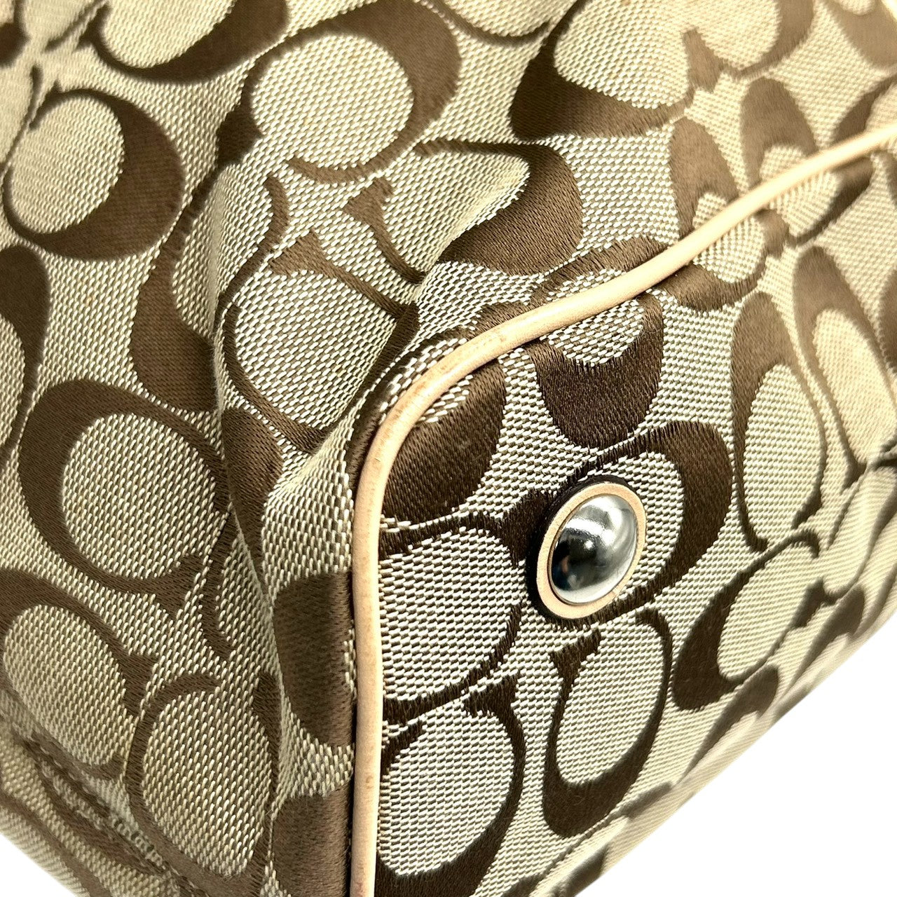 コーチ COACH シグネチャー ストライプ キャリーオール F27363 トートバッグ ショルダーバッグ 肩掛け キャンバス レザー ベージュ カーキ アイボリー 3室構造 A4収納可 レディース 鞄 カバン s18