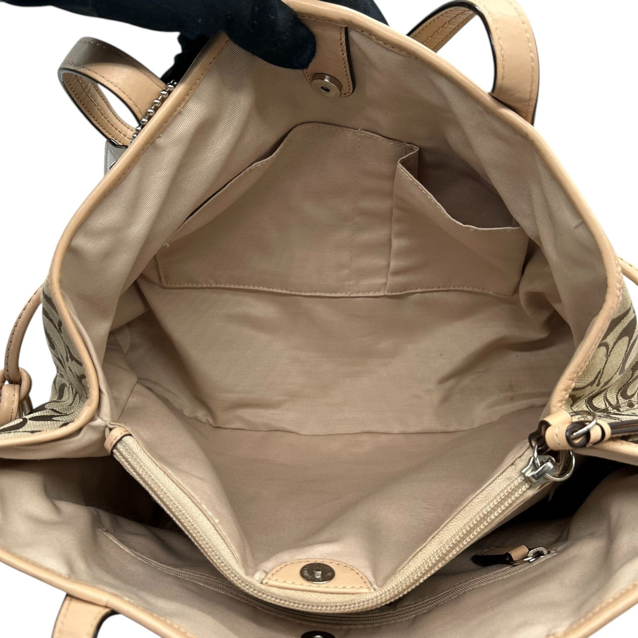 コーチ COACH シグネチャー ストライプ キャリーオール F27363 トートバッグ ショルダーバッグ 肩掛け キャンバス レザー ベージュ カーキ アイボリー 3室構造 A4収納可 レディース 鞄 カバン s18