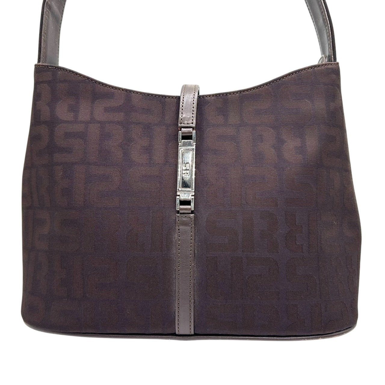 美品 ソニアリキエル SONIA RYKIEL ハンドバッグ ショルダーバッグ ワンショルダー ナイロン ジャガード ロゴ総柄 SR金具 ブラウン こげ茶 ダークブラウン 軽量 コンパクト レディース 鞄 カバン 肩掛け 上品 エレガント s56