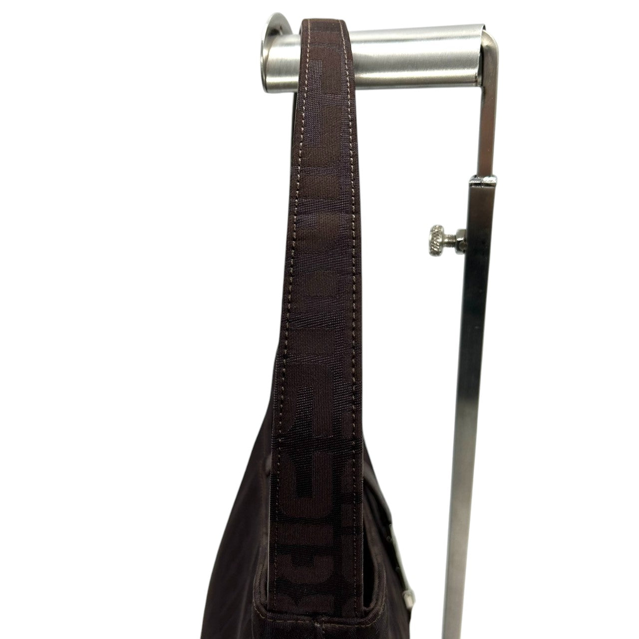 美品 ソニアリキエル SONIA RYKIEL ハンドバッグ ショルダーバッグ ワンショルダー ナイロン ジャガード ロゴ総柄 SR金具 ブラウン こげ茶 ダークブラウン 軽量 コンパクト レディース 鞄 カバン 肩掛け 上品 エレガント s56