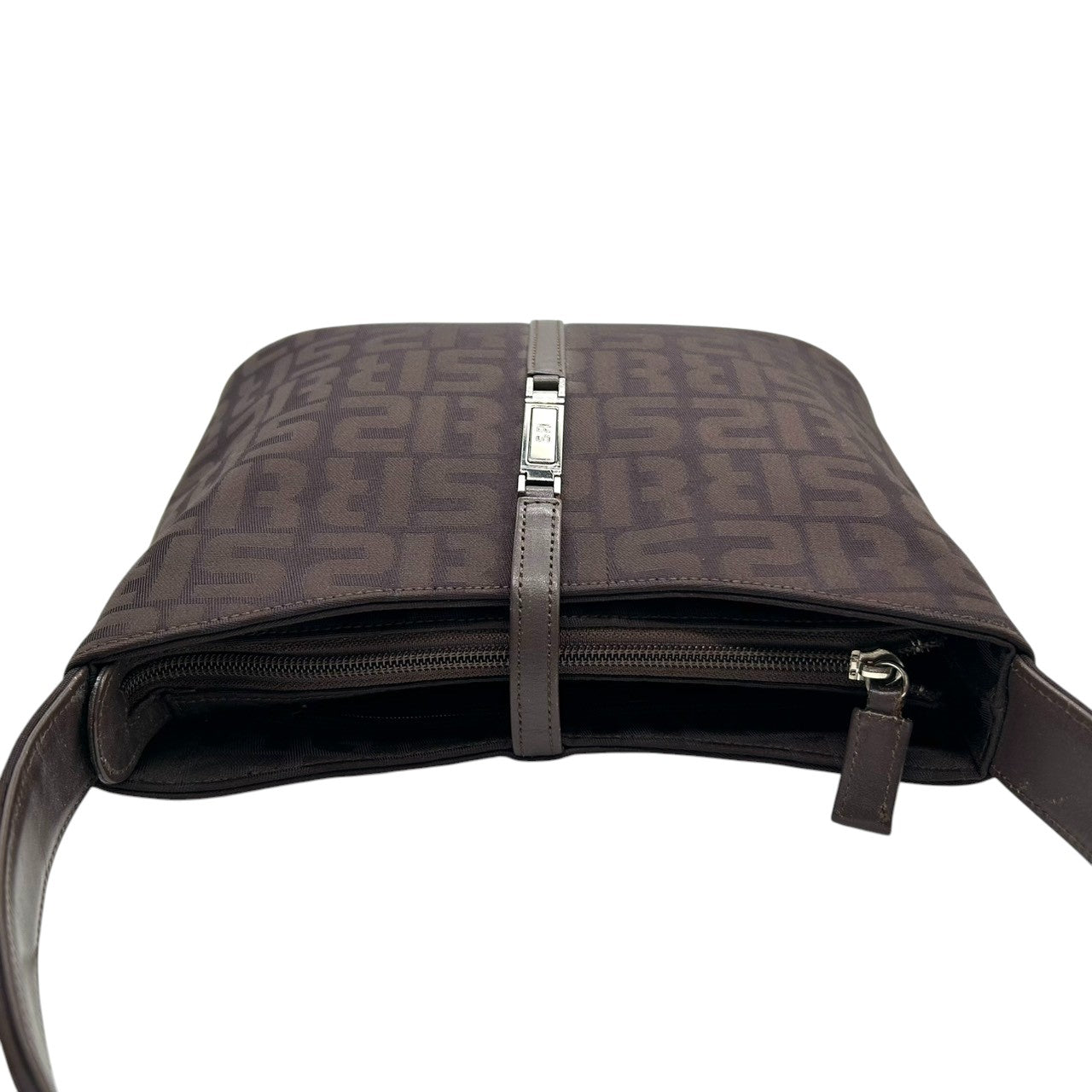 美品 ソニアリキエル SONIA RYKIEL ハンドバッグ ショルダーバッグ ワンショルダー ナイロン ジャガード ロゴ総柄 SR金具 ブラウン こげ茶 ダークブラウン 軽量 コンパクト レディース 鞄 カバン 肩掛け 上品 エレガント s56