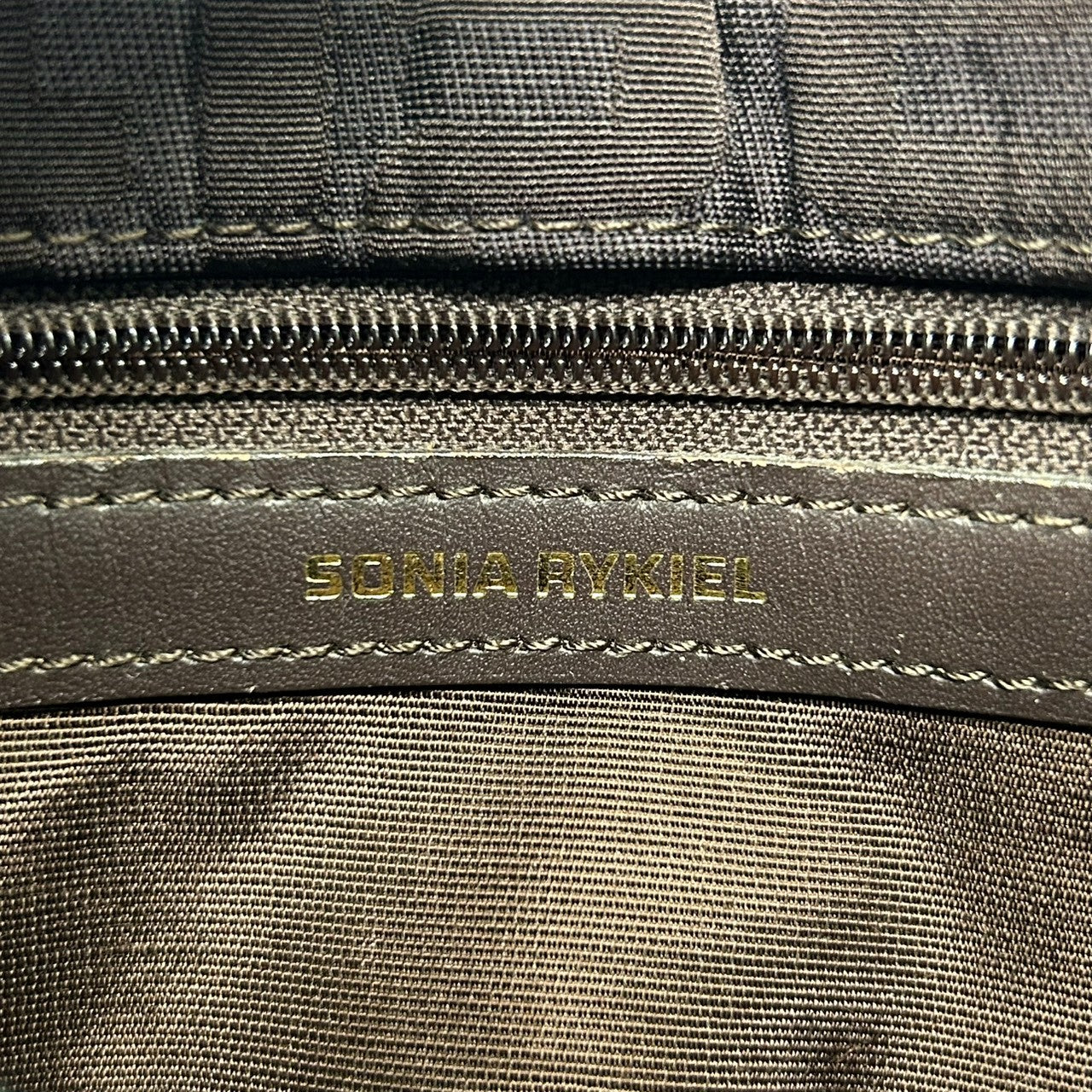 美品 ソニアリキエル SONIA RYKIEL ハンドバッグ ショルダーバッグ ワンショルダー ナイロン ジャガード ロゴ総柄 SR金具 ブラウン こげ茶 ダークブラウン 軽量 コンパクト レディース 鞄 カバン 肩掛け 上品 エレガント s56