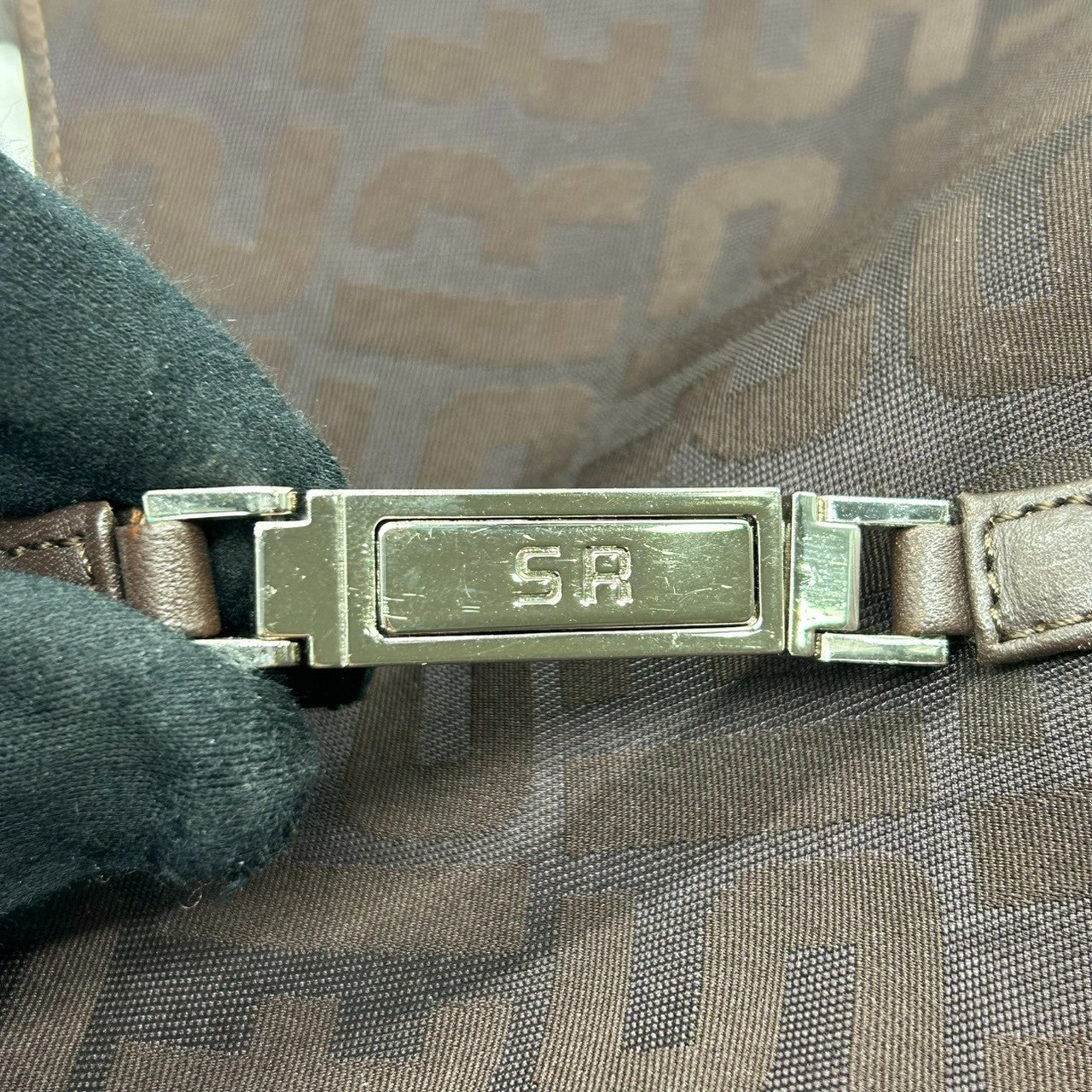 美品 ソニアリキエル SONIA RYKIEL ハンドバッグ ショルダーバッグ ワンショルダー ナイロン ジャガード ロゴ総柄 SR金具 ブラウン こげ茶 ダークブラウン 軽量 コンパクト レディース 鞄 カバン 肩掛け 上品 エレガント s56