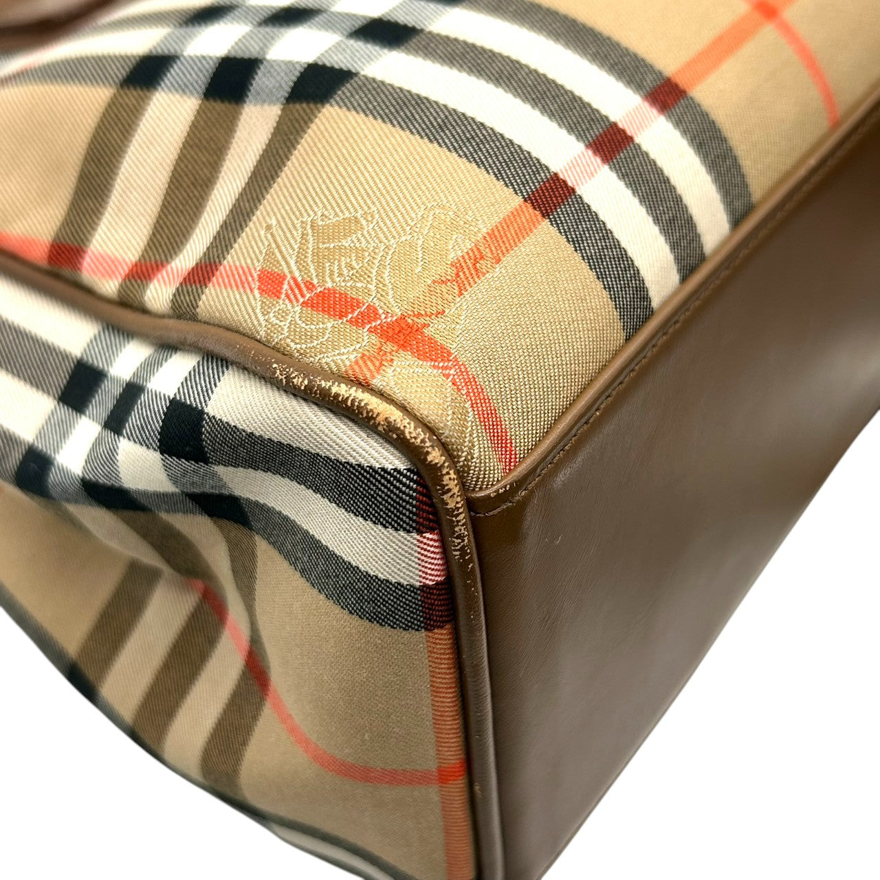 美品 バーバリー BURBERRY ノバチェック シャドーホース トートバッグ ハンドバッグ ナイロン レザー 本革 ベージュ 茶 ブラウン ロゴパッチ 自立可 レディース 鞄 カバン 軽量 クラシック エレガント 上品 通勤 通学 お出かけ オールド s56