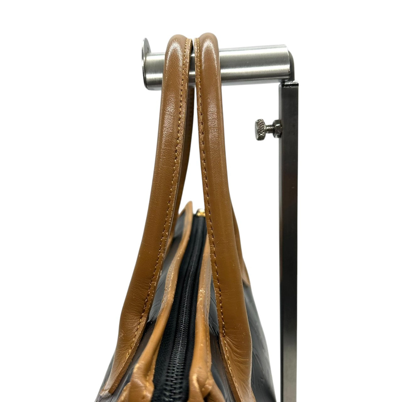 美品 イヴサンローラン Yves Saint Laurent ハンドバッグ ミニボストン YSLロゴ 総柄 型押し レザー 本革 ブラック ブラウン バイカラー カサンドラ レディース ビンテージ レトロ クラシック オールド 鞄 カバン S