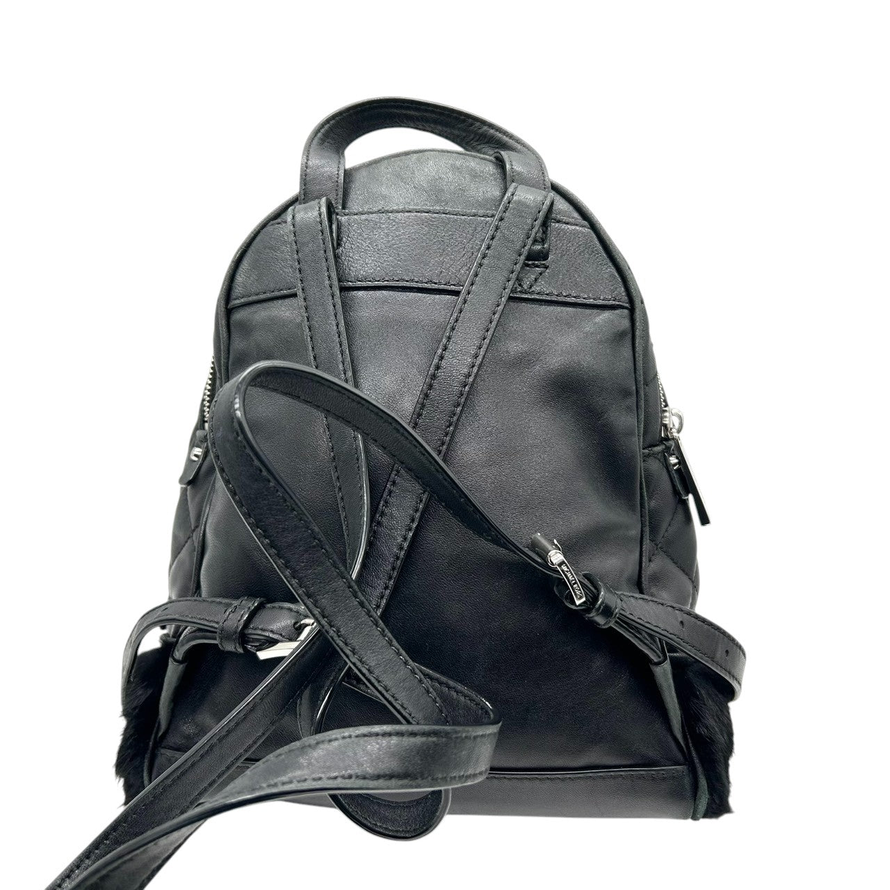 美品 マイケルコース MICHAEL KORS リア Rhea リュック バックパック ミニリュック デイパック キルティング レザー 本革 ファー 異素材 ブラック 黒 シルバー金具 チェーン レディース 小さめ コンパクト エレガント 鞄 カバン T