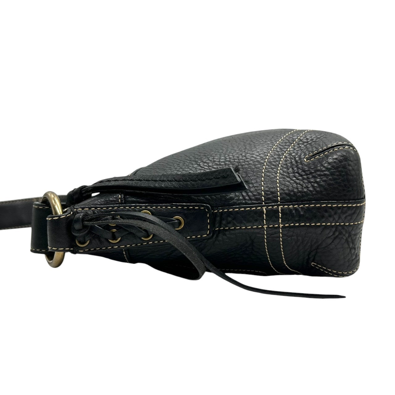 美品 コーチ COACH レガシー 10559 ショルダーバッグ 斜め掛け可 レザー 本革 ブラック 黒 ホワイトステッチ タッセル フリンジ ブラス 真鍮 アンティークゴールド レディース 肩掛け カジュアル シンプル 上品 鞄 カバン 通勤 通学 V