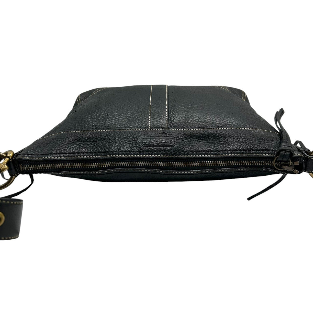 美品 コーチ COACH レガシー 10559 ショルダーバッグ 斜め掛け可 レザー 本革 ブラック 黒 ホワイトステッチ タッセル フリンジ ブラス 真鍮 アンティークゴールド レディース 肩掛け カジュアル シンプル 上品 鞄 カバン 通勤 通学 V