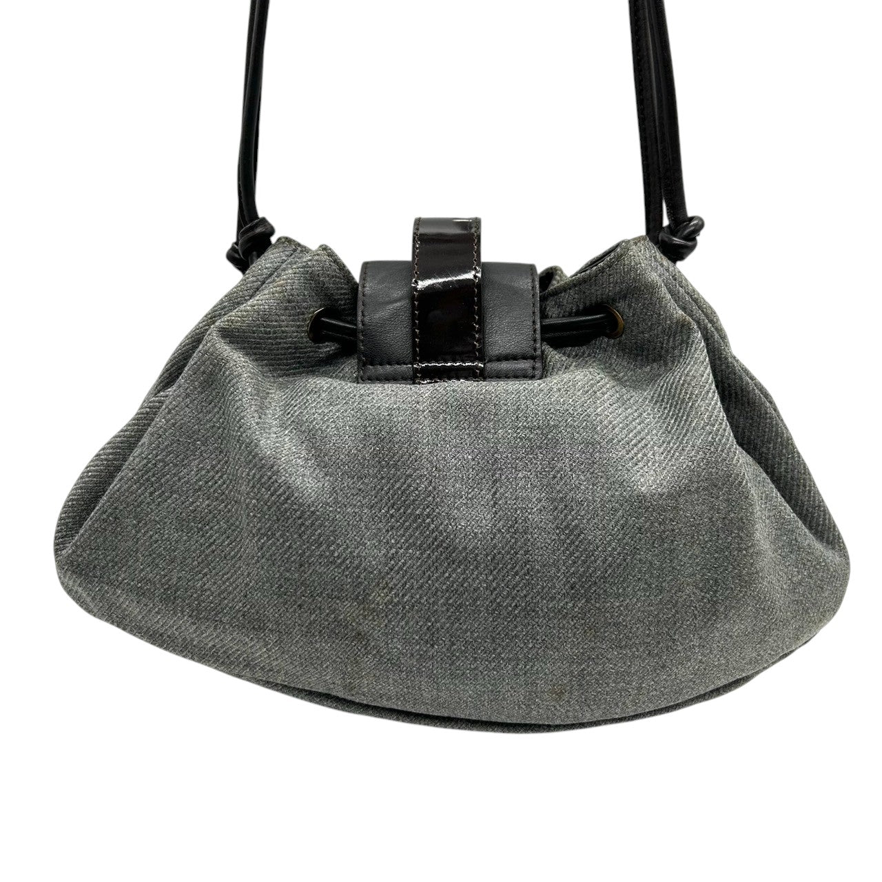 美品 エンポリオアルマーニ EMPORIO ARMANI ショルダーバッグ ハンドバッグ デニム キャンバス レザー 本革 グレー ダークブラウン ロゴチャーム イーグル ギャザー イタリア製 レディース 肩掛け 鞄 カバン カジュアル s88