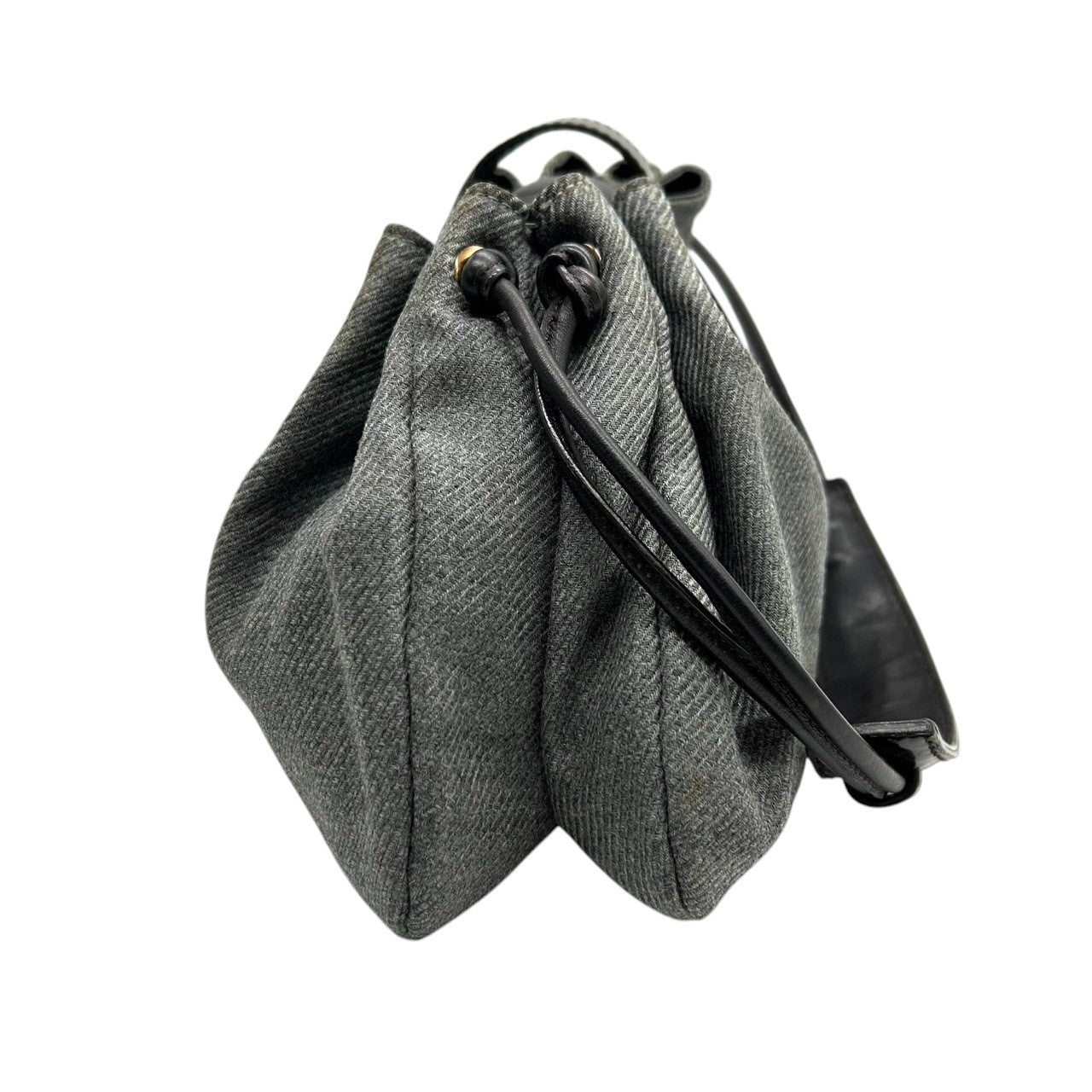 美品 エンポリオアルマーニ EMPORIO ARMANI ショルダーバッグ ハンドバッグ デニム キャンバス レザー 本革 グレー ダークブラウン ロゴチャーム イーグル ギャザー イタリア製 レディース 肩掛け 鞄 カバン カジュアル s88