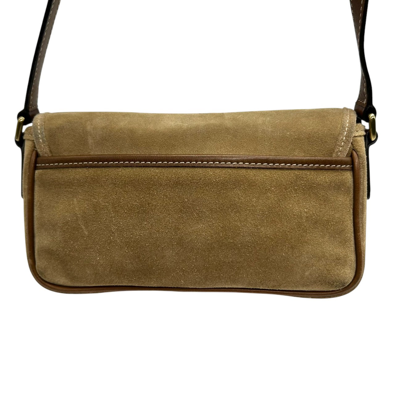 美品 コーチ COACH 9358 スウェード レザー ショルダーバッグ ポシェット 斜め掛け可 クロスボディ ベージュ キャメル ブラウン 茶 ダブルバックル ベルトデザイン エンボスロゴ ポケット レディース カジュアル お出かけ 鞄 カバン s88