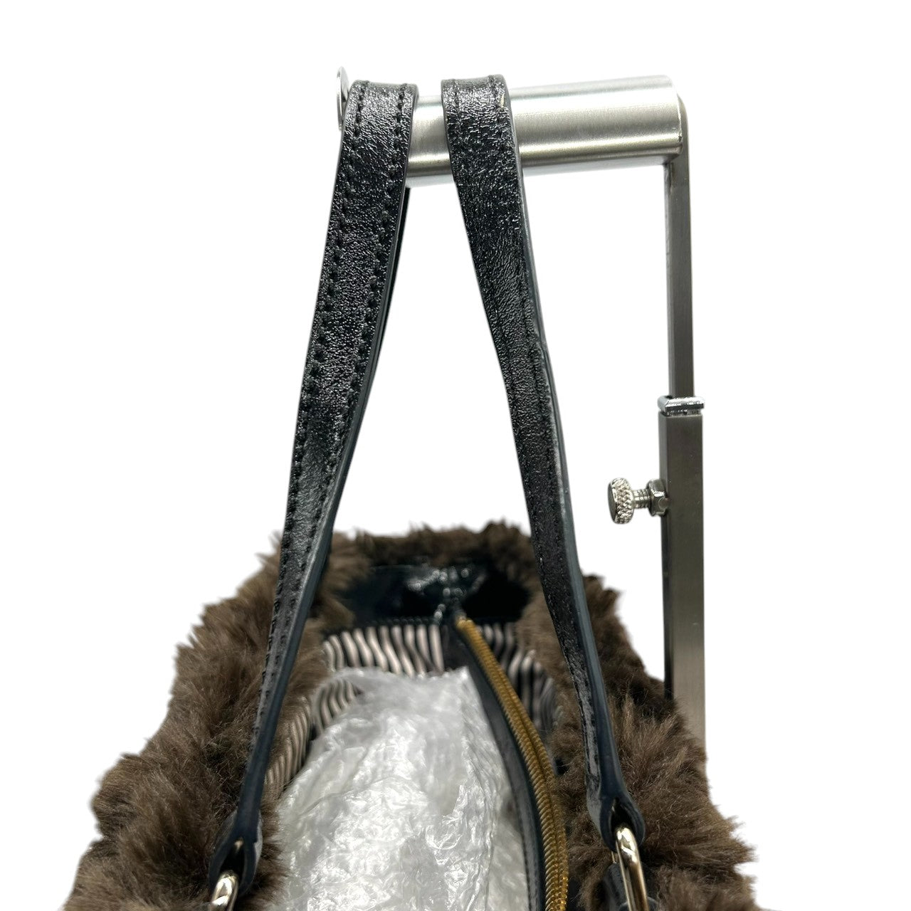 美品 ケイトスペード kate spade ハンドバッグ トートバッグ ダッフルコート風 トグルボタン ファー キャンバス オレンジ ブラウン 茶色 自立可 レディース 秋冬 お出かけ デート カジュアル 個性的 保存袋付 s78