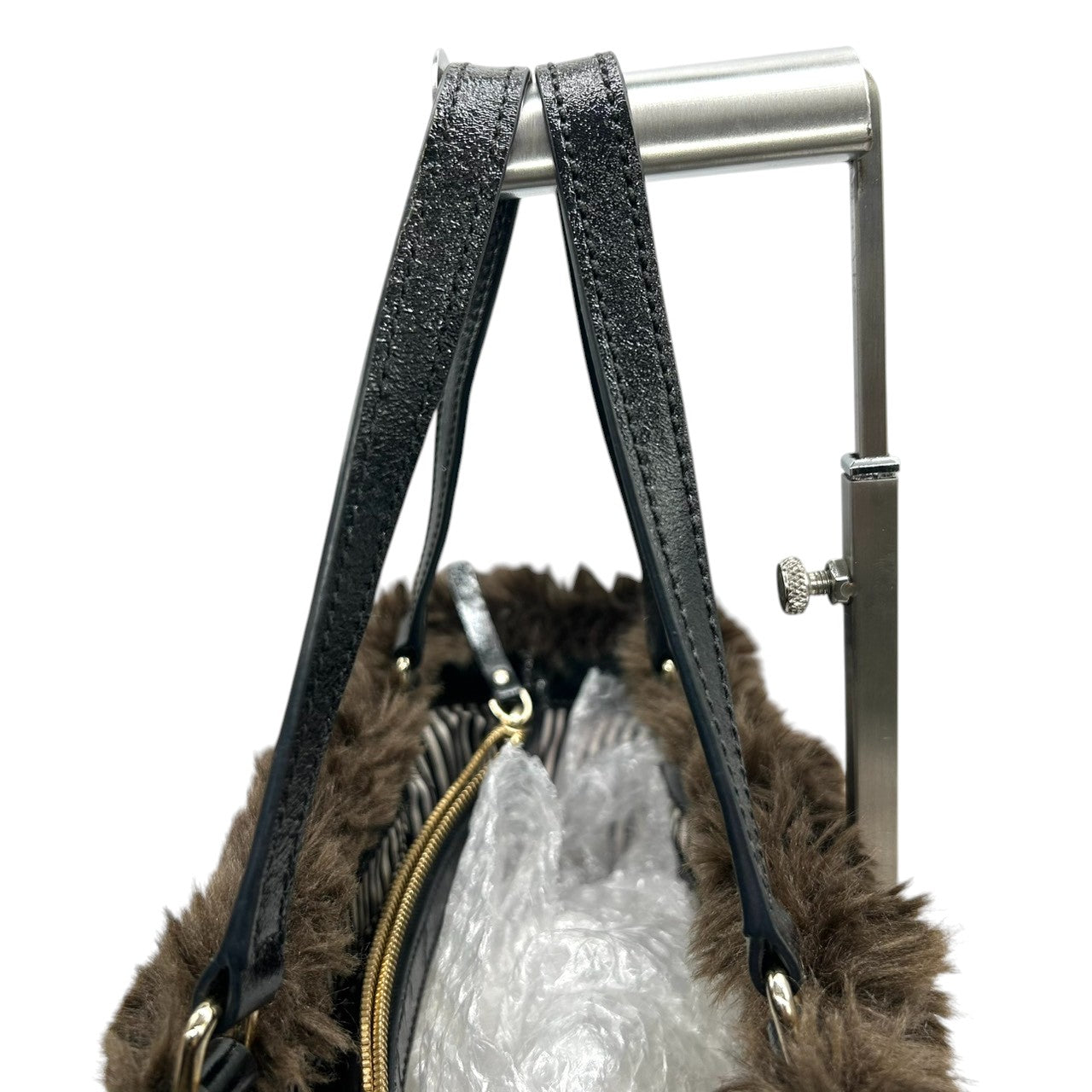 美品 ケイトスペード kate spade ハンドバッグ トートバッグ ダッフルコート風 トグルボタン ファー キャンバス オレンジ ブラウン 茶色 自立可 レディース 秋冬 お出かけ デート カジュアル 個性的 保存袋付 s78