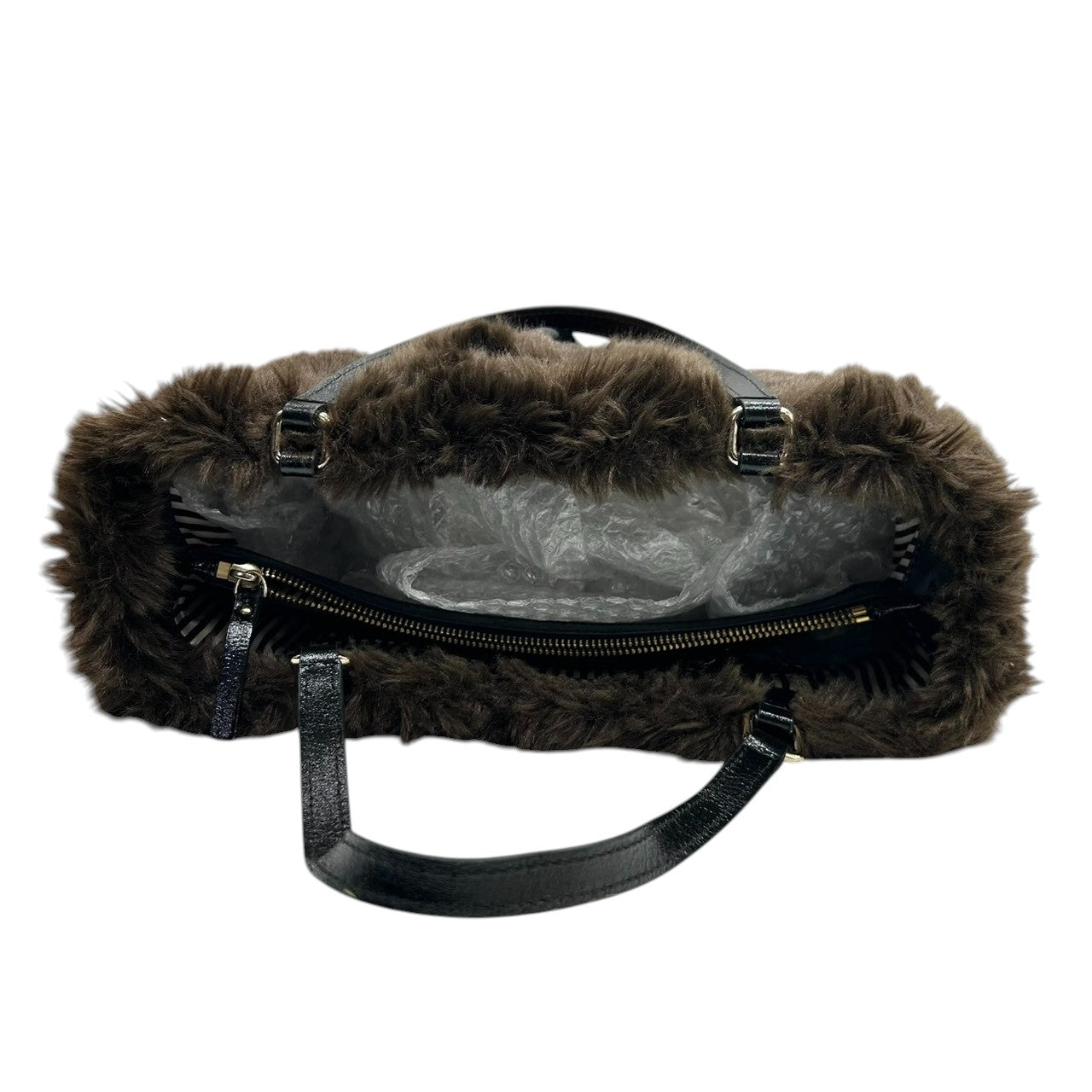 美品 ケイトスペード kate spade ハンドバッグ トートバッグ ダッフルコート風 トグルボタン ファー キャンバス オレンジ ブラウン 茶色 自立可 レディース 秋冬 お出かけ デート カジュアル 個性的 保存袋付 s78