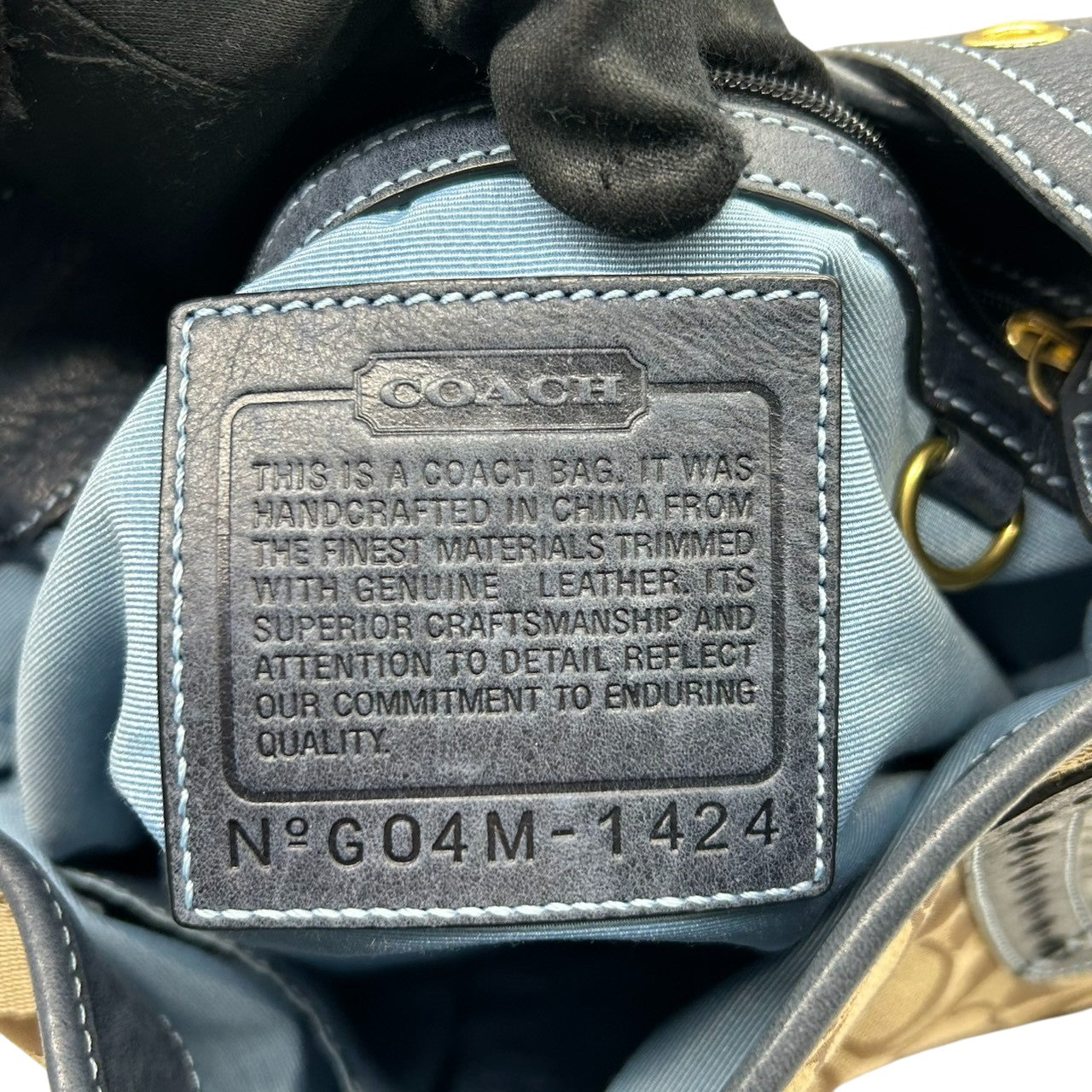 【極美品】コーチ COACH シグネチャー ワンショルダーバッグ ハンドバッグ キャンバス レザー スエード ネイビー ブラウン 異素材 切替 ゴールド金具 ビンテージ風 クラシック エレガント 上品 レディース 肩掛け可 1424 S