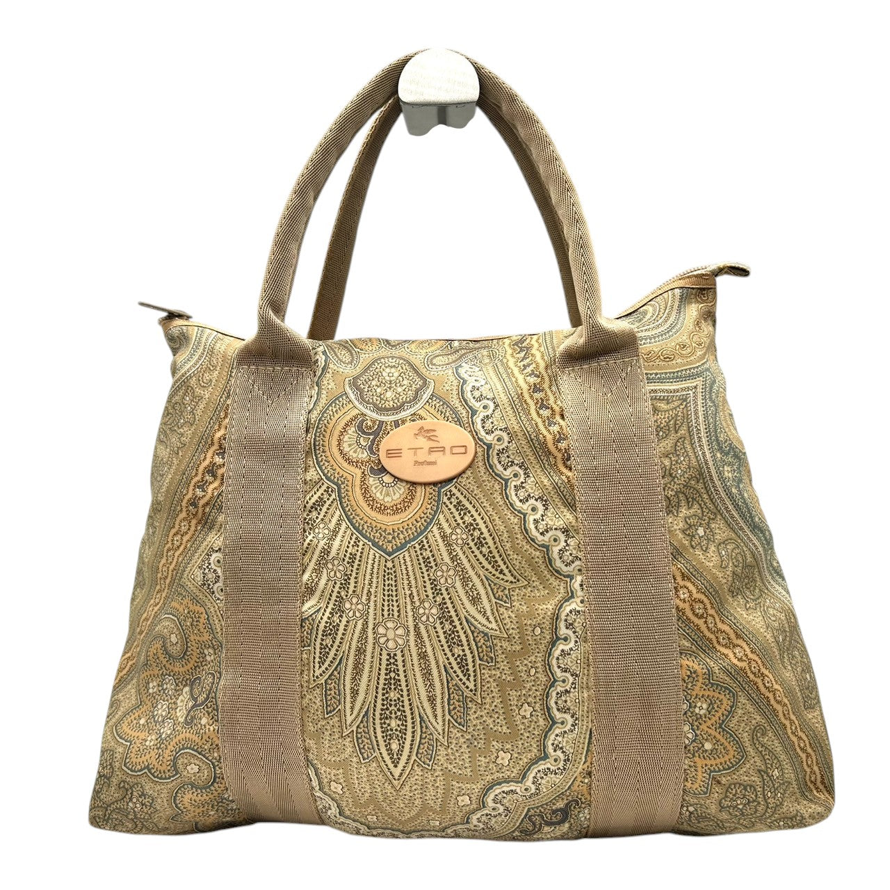 美品 エトロ ETRO トートバッグ ハンドバッグ ペイズリー柄 総柄 ナイロン ベージュ ブラウン マルチカラー ロゴパッチ Profumi レディース ビンテージ クラシック レトロ カジュアル エレガント 手提げ サブバッグ 和装 鞄 カバン s94
