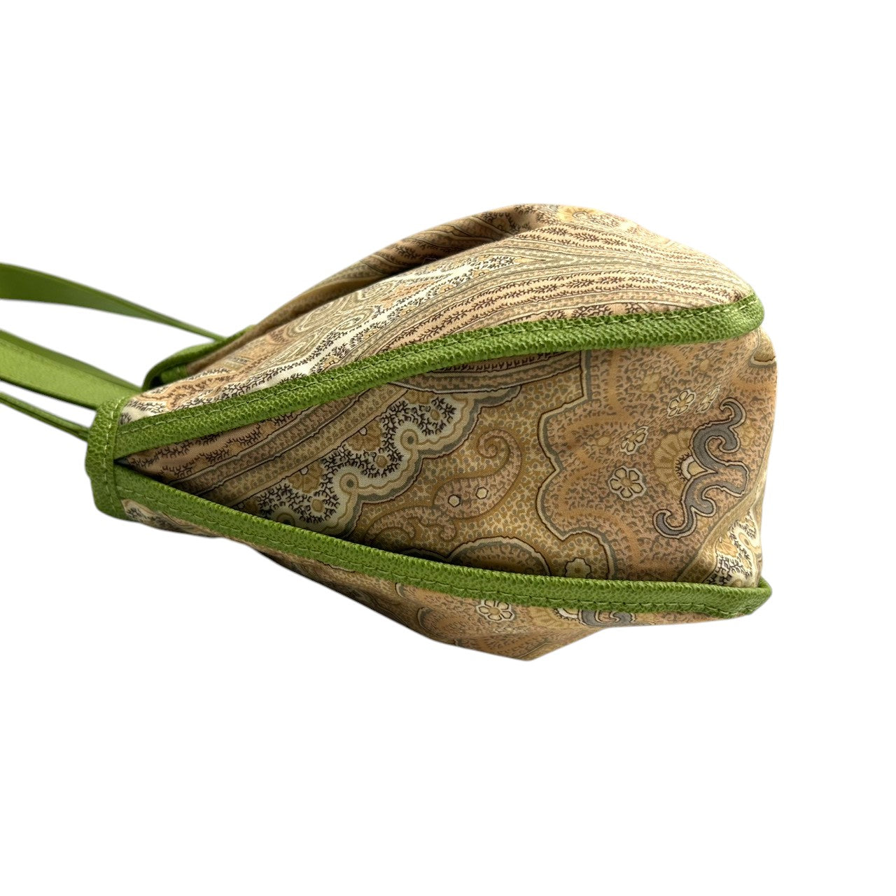 美品 エトロ ETRO ハンドバッグ トートバッグ ペイズリー柄 総柄 ナイロン レザー 本革 グリーン 黄緑 バイカラー ワンショルダー 肩掛け 軽量 Profumi プロフーミ レディース ビンテージ クラシック レトロ カジュアル 鞄 カバン s94