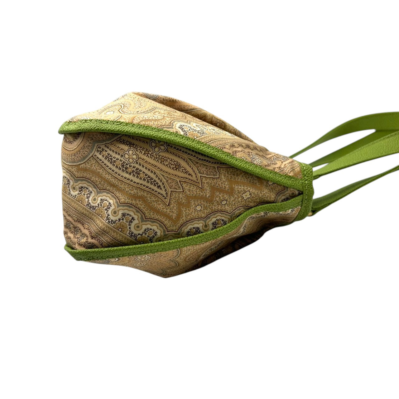 美品 エトロ ETRO ハンドバッグ トートバッグ ペイズリー柄 総柄 ナイロン レザー 本革 グリーン 黄緑 バイカラー ワンショルダー 肩掛け 軽量 Profumi プロフーミ レディース ビンテージ クラシック レトロ カジュアル 鞄 カバン s94