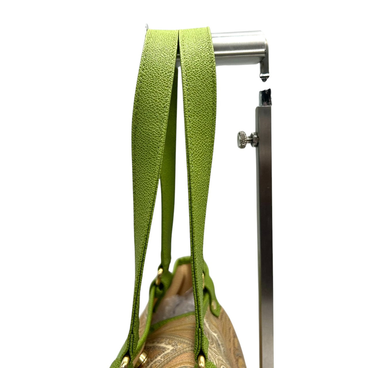 美品 エトロ ETRO ハンドバッグ トートバッグ ペイズリー柄 総柄 ナイロン レザー 本革 グリーン 黄緑 バイカラー ワンショルダー 肩掛け 軽量 Profumi プロフーミ レディース ビンテージ クラシック レトロ カジュアル 鞄 カバン s94