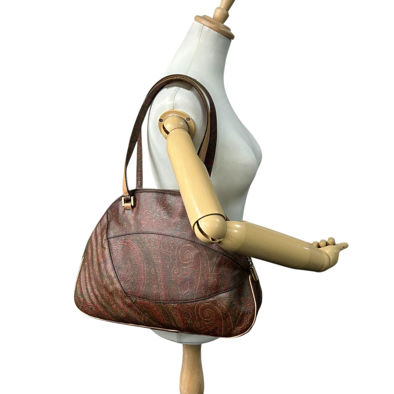 極 美品 エトロ ETRO ハンドバッグ トートバッグ ペイズリー PVC レザー 本革 ブラウン 茶色 マルチカラー ワンショルダー 肩掛け可 自立可 レディース カバン 鞄 ビンテージ クラシック レトロ エレガント 総柄 ロゴ イタリア製 G