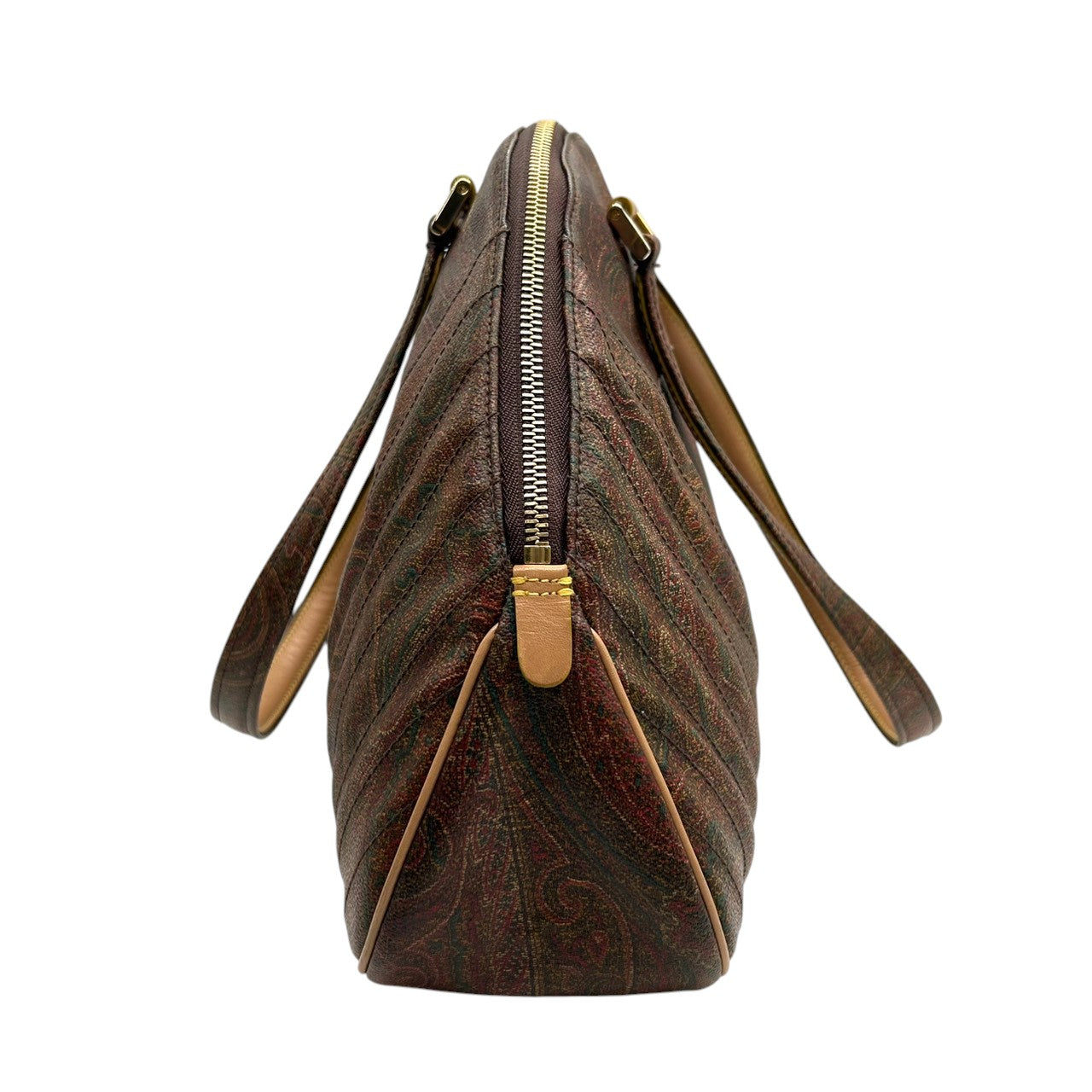 極 美品 エトロ ETRO ハンドバッグ トートバッグ ペイズリー PVC レザー 本革 ブラウン 茶色 マルチカラー ワンショルダー 肩掛け可 自立可 レディース カバン 鞄 ビンテージ クラシック レトロ エレガント 総柄 ロゴ イタリア製 G