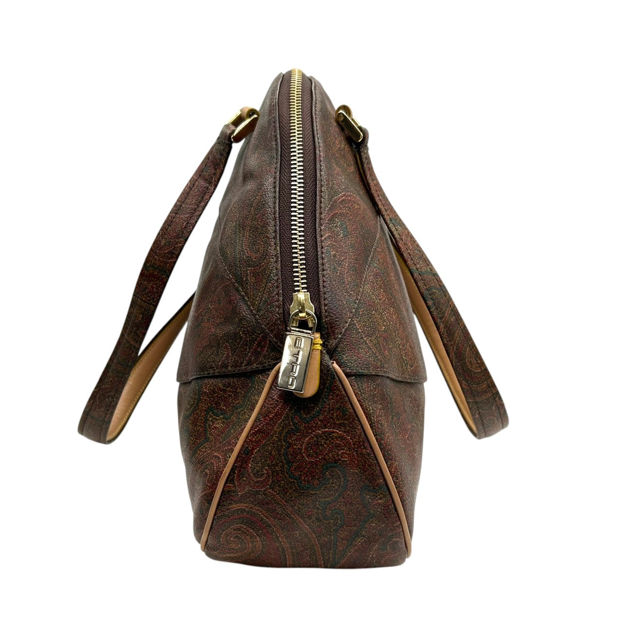 極 美品 エトロ ETRO ハンドバッグ トートバッグ ペイズリー PVC レザー 本革 ブラウン 茶色 マルチカラー ワンショルダー 肩掛け可 自立可 レディース カバン 鞄 ビンテージ クラシック レトロ エレガント 総柄 ロゴ イタリア製 G