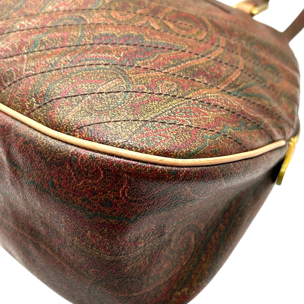 極 美品 エトロ ETRO ハンドバッグ トートバッグ ペイズリー PVC レザー 本革 ブラウン 茶色 マルチカラー ワンショルダー 肩掛け可 自立可 レディース カバン 鞄 ビンテージ クラシック レトロ エレガント 総柄 ロゴ イタリア製 G