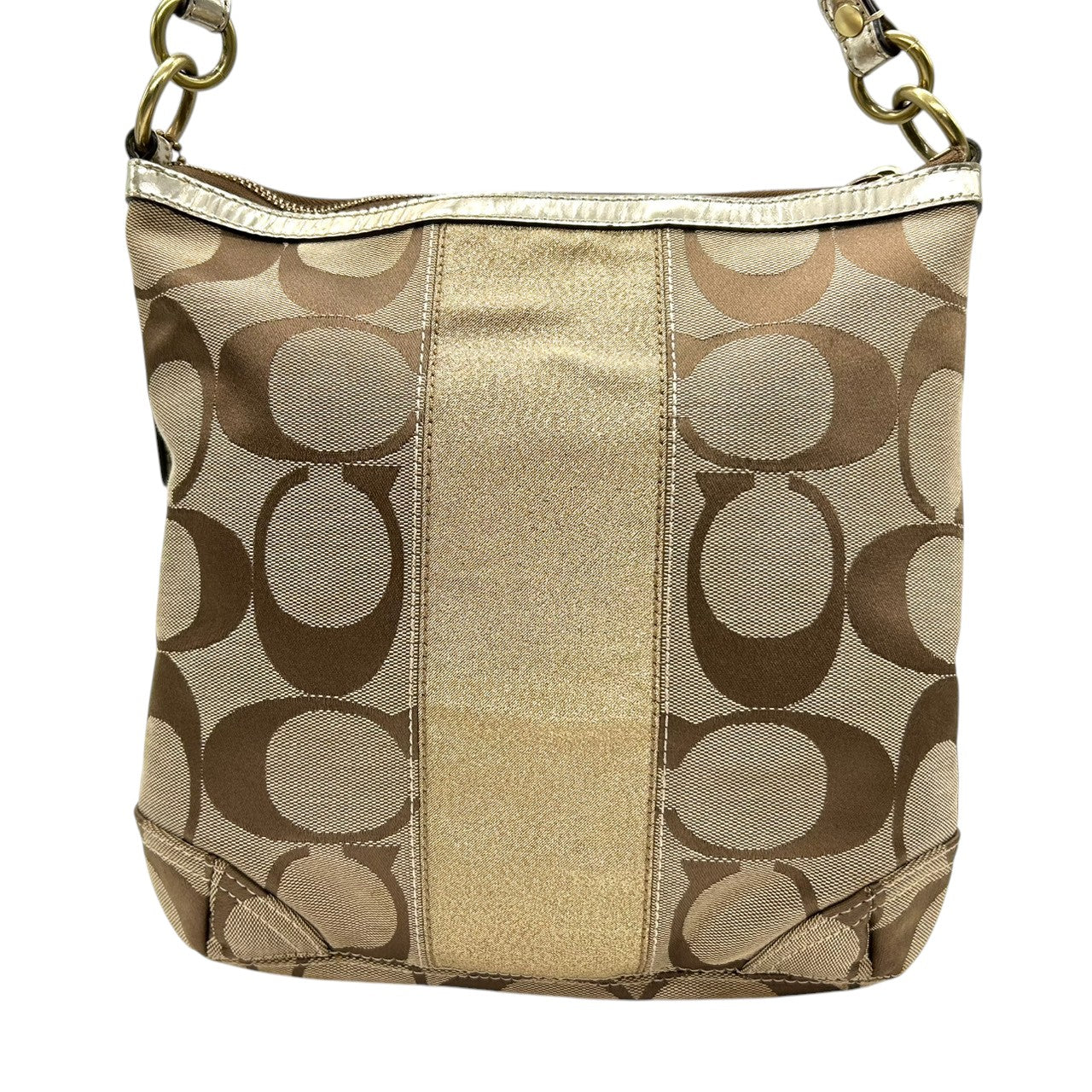コーチ COACH ショルダーバッグ ハンドバッグ 2WAY シグネチャー F13278 キャンバス レザー ベージュ ゴールド ラメ ストライプ パーカー 斜め掛け ワンショルダー 肩掛け クロスボディ レディース 鞄 カバン カジュアル s86