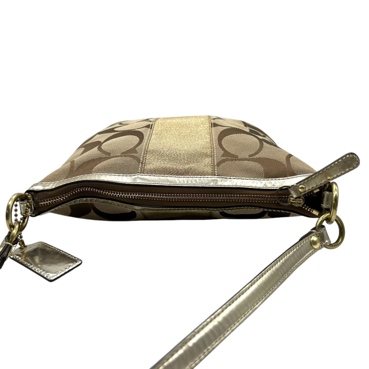 コーチ COACH ショルダーバッグ ハンドバッグ 2WAY シグネチャー F13278 キャンバス レザー ベージュ ゴールド ラメ ストライプ パーカー 斜め掛け ワンショルダー 肩掛け クロスボディ レディース 鞄 カバン カジュアル s86