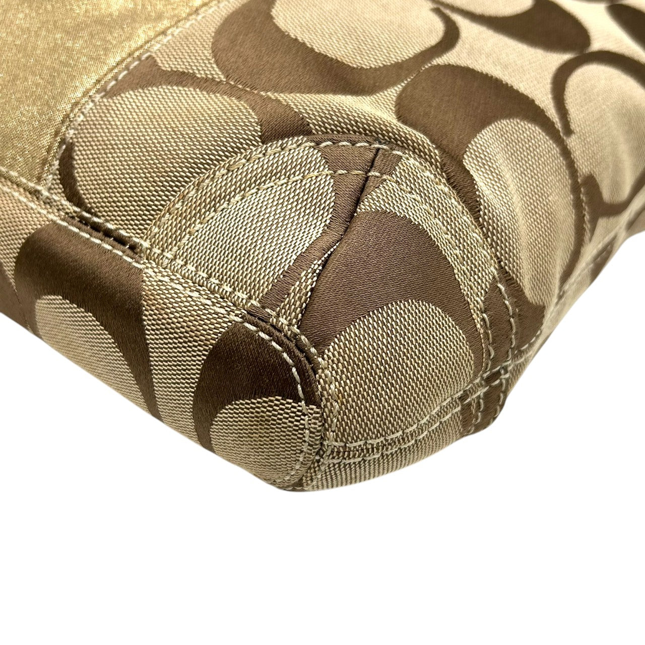 コーチ COACH ショルダーバッグ ハンドバッグ 2WAY シグネチャー F13278 キャンバス レザー ベージュ ゴールド ラメ ストライプ パーカー 斜め掛け ワンショルダー 肩掛け クロスボディ レディース 鞄 カバン カジュアル s86