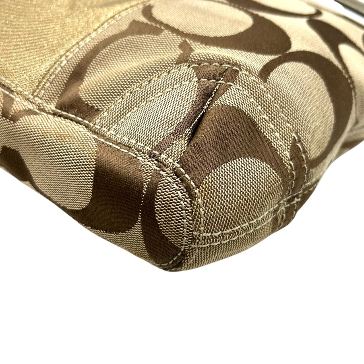 コーチ COACH ショルダーバッグ ハンドバッグ 2WAY シグネチャー F13278 キャンバス レザー ベージュ ゴールド ラメ ストライプ パーカー 斜め掛け ワンショルダー 肩掛け クロスボディ レディース 鞄 カバン カジュアル s86