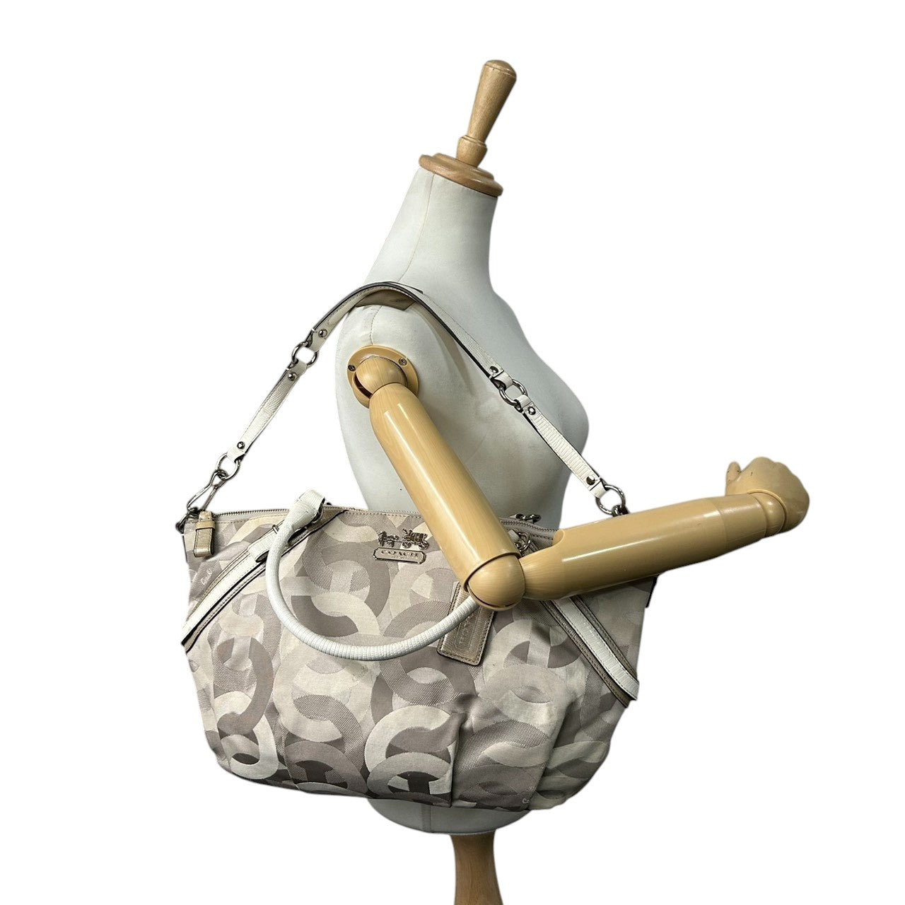 コーチ COACH マディソン オプアート ソフィア 2WAY ショルダーバッグ ハンドバッグ 16902 キャンバス 型押しレザー 本革 ホワイト グレー 斜め掛け ワンショルダー 肩掛け レディース 鞄 カバン カジュアル エレガント 通勤 通学 s86