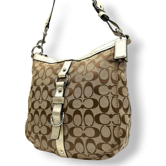 コーチ COACH ショルダーバッグ ハンドバッグ 2WAY シグネチャー F14446 キャンバス レザー 本革 ベージュ ゴールド 斜め掛け ワンショルダー 肩掛け ベルトデザイン レディース 鞄 カバン カジュアル デイリーユース 多機能 s84