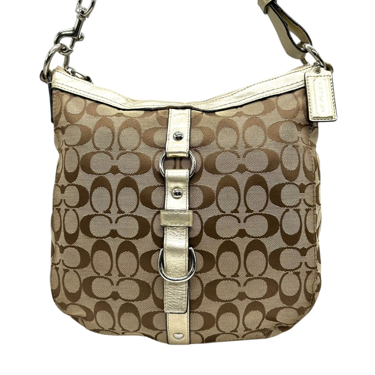 コーチ COACH ショルダーバッグ ハンドバッグ 2WAY シグネチャー F14446 キャンバス レザー 本革 ベージュ ゴールド 斜め掛け ワンショルダー 肩掛け ベルトデザイン レディース 鞄 カバン カジュアル デイリーユース 多機能 s84