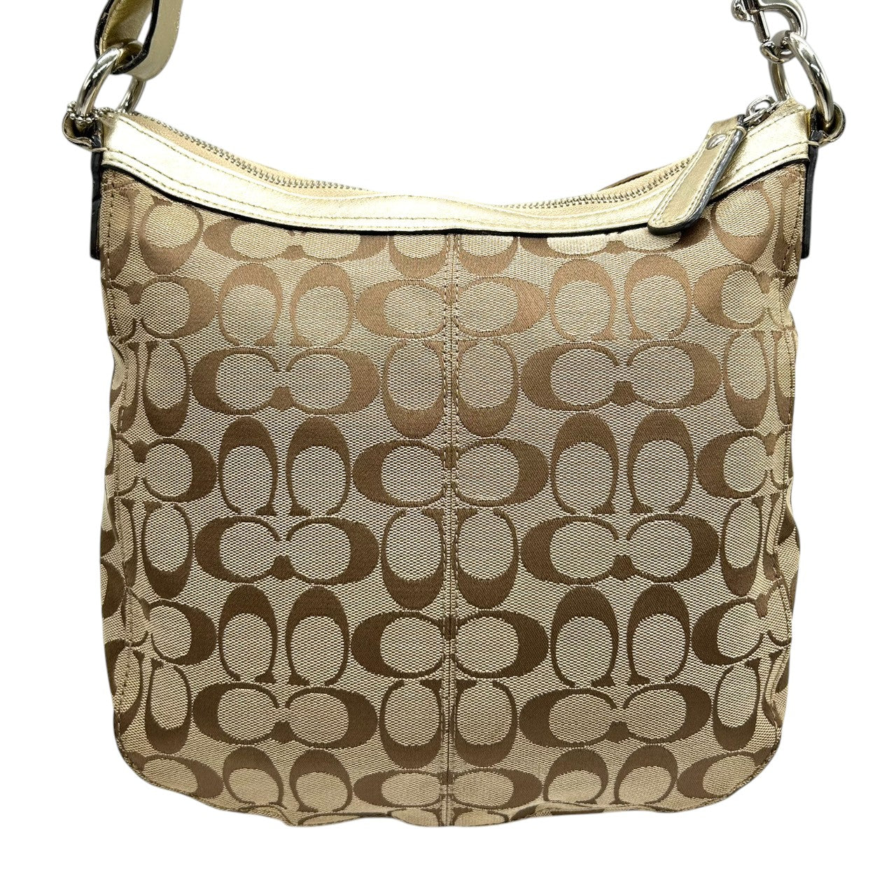 コーチ COACH ショルダーバッグ ハンドバッグ 2WAY シグネチャー F14446 キャンバス レザー 本革 ベージュ ゴールド 斜め掛け ワンショルダー 肩掛け ベルトデザイン レディース 鞄 カバン カジュアル デイリーユース 多機能 s84