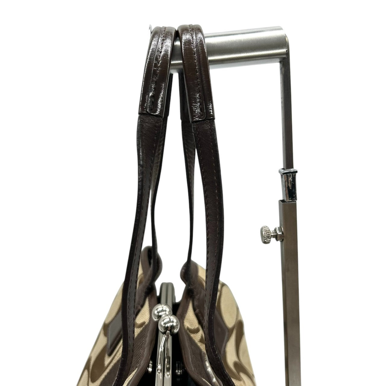 コーチ COACH パーカー シグネチャー トートバッグ ハンドバッグ キャリーオール F13533 キャンバス レザー 本革 ベージュ ブラウン 茶色 ガマ口 キスロック 3室構造 肩掛け ワンショルダー レディース 鞄 カバン 通勤 カジュアル s81