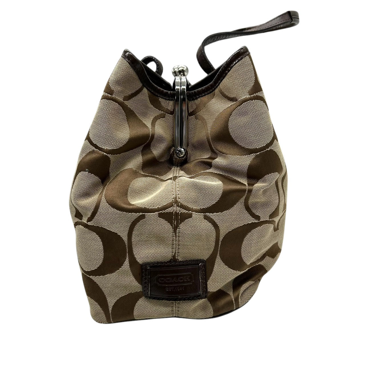 コーチ COACH パーカー シグネチャー トートバッグ ハンドバッグ キャリーオール F13533 キャンバス レザー 本革 ベージュ ブラウン 茶色 ガマ口 キスロック 3室構造 肩掛け ワンショルダー レディース 鞄 カバン 通勤 カジュアル s81