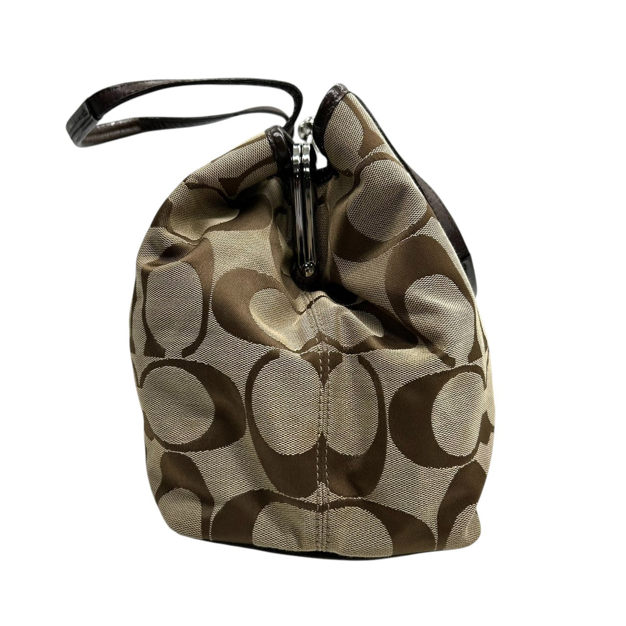 コーチ COACH パーカー シグネチャー トートバッグ ハンドバッグ キャリーオール F13533 キャンバス レザー 本革 ベージュ ブラウン 茶色 ガマ口 キスロック 3室構造 肩掛け ワンショルダー レディース 鞄 カバン 通勤 カジュアル s81