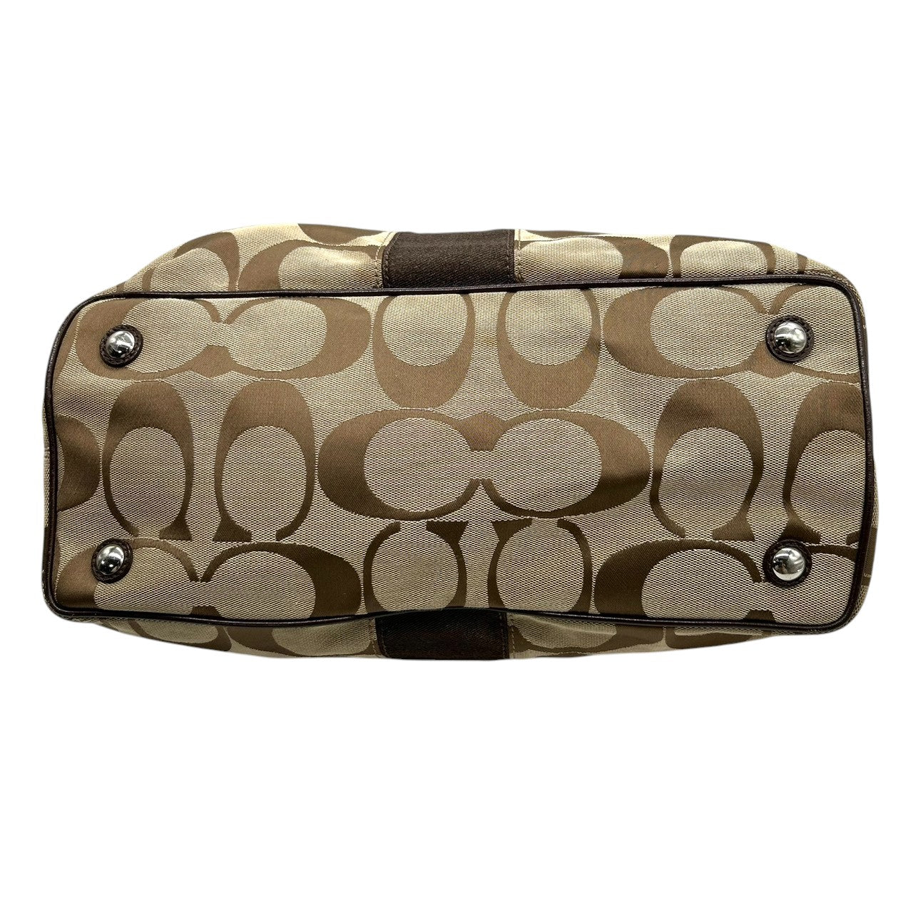 コーチ COACH パーカー シグネチャー トートバッグ ハンドバッグ キャリーオール F13533 キャンバス レザー 本革 ベージュ ブラウン 茶色 ガマ口 キスロック 3室構造 肩掛け ワンショルダー レディース 鞄 カバン 通勤 カジュアル s81